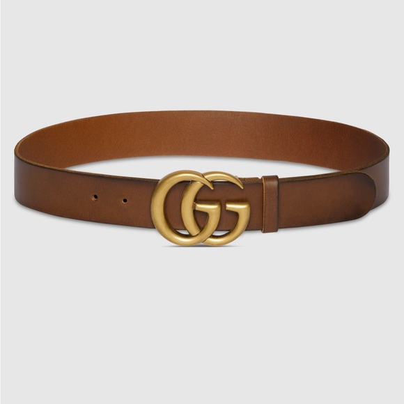 Gucci GG Marmont Brown Leather Wide Belt Size 85 - Picture 1 of 8